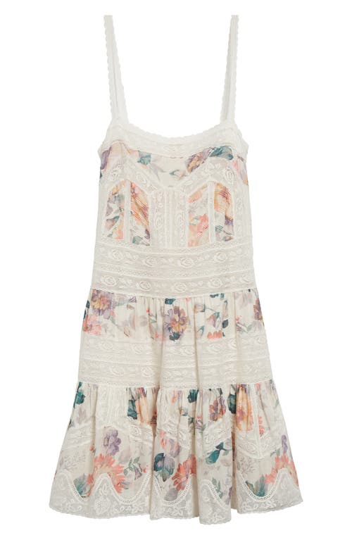 Shop Zimmermann Acacia Watercolor Floral & Lace Trim Minidress In Cream Multi Floral