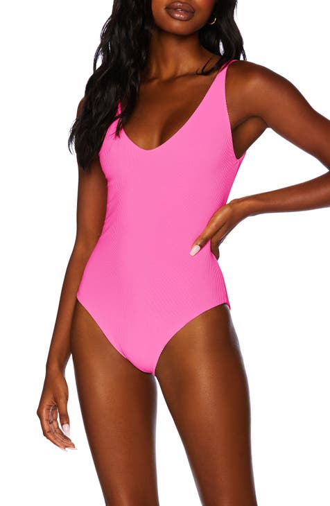 Lilac Ribbed Side Tie One-Piece Maternity Swimsuit – Pink & Blue
