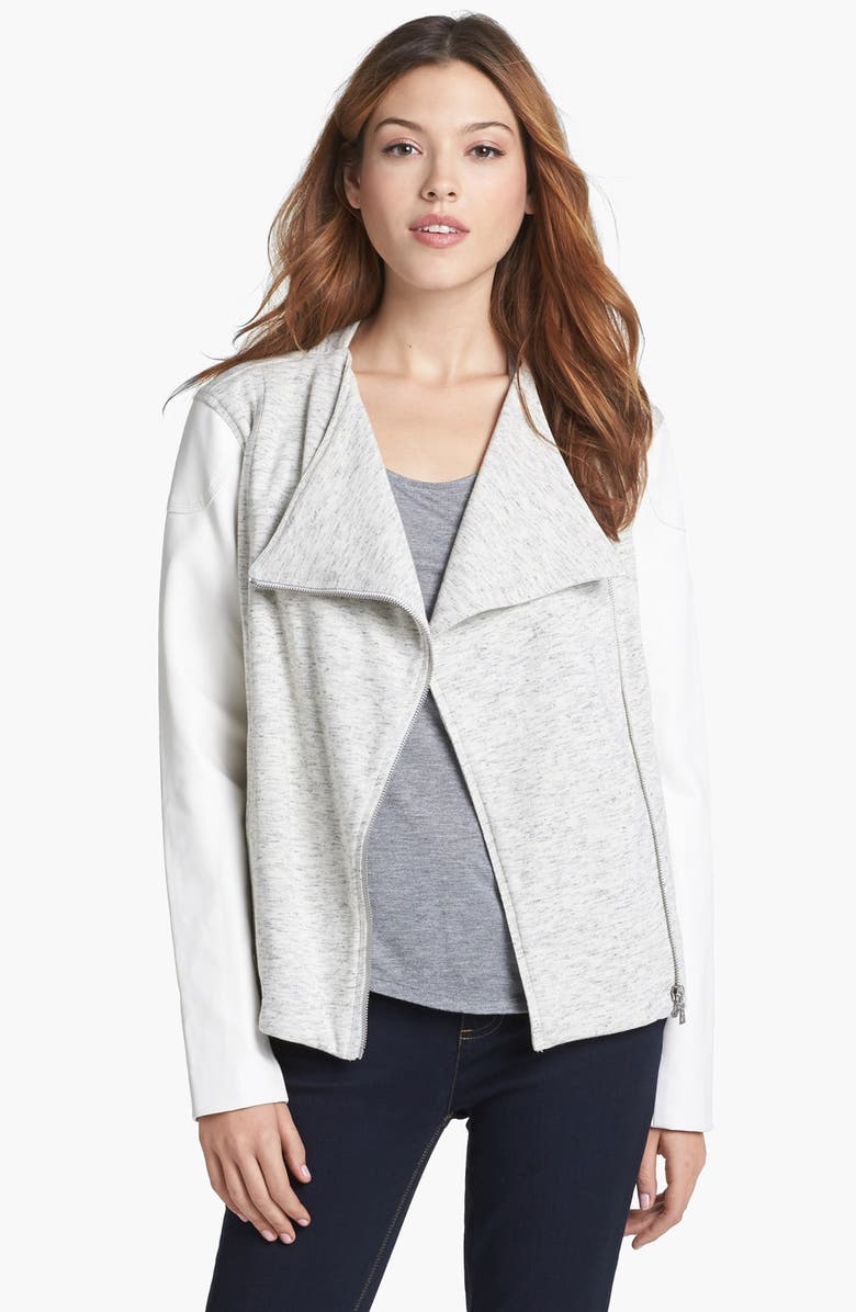 Faux Leather Sleeve Knit Moto Jacket