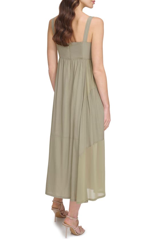 Shop Dkny Paneled Mixed Media Midi Dress In Light Fatigue