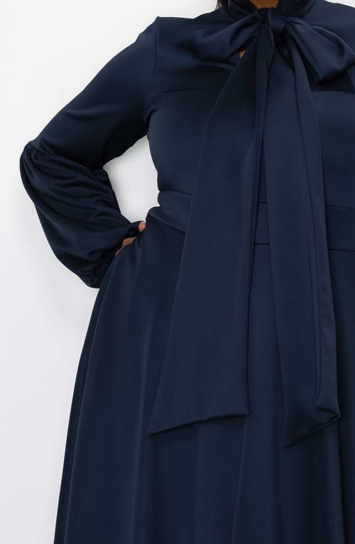 L I V D Bella Donna Long Sleeve Ribbon Tie Dress In Navy
