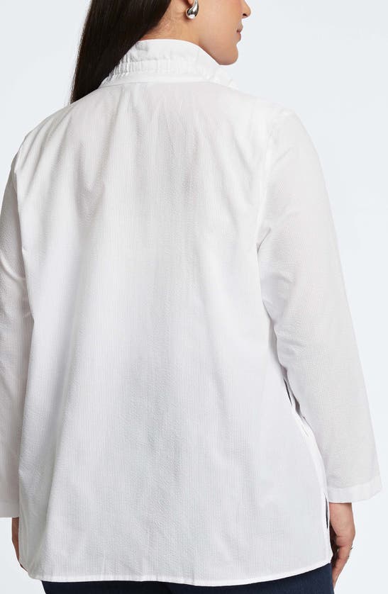 Foxcroft Carolina Seersucker Cotton Blend Button-up Shirt In White
