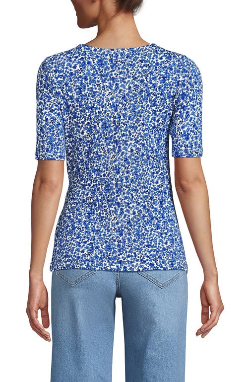 Shop Lands' End Lightweight Jersey Tie Front Top In Ivory/vista Blue Flowers