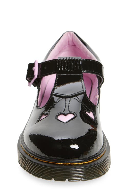 Shop Dr. Martens' Dr. Martens Kids' Bex Heart T-bar Mary Jane In Black And Pink Patent Lamper