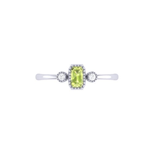 Luvmyjewelry Emerald Cut Peridot & Diamond Birthstone Ring In 14k Gold In White Gold