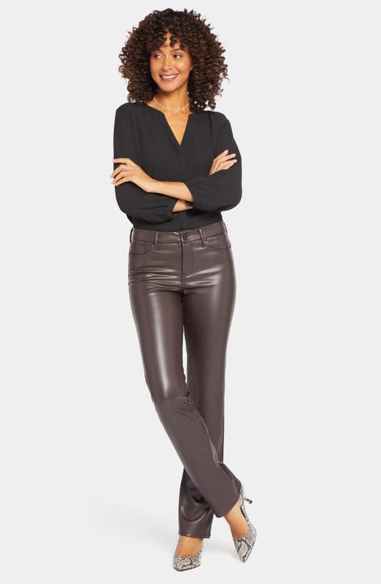 Nydj Marilyn Faux Leather Straight Leg Pants In Cordovan