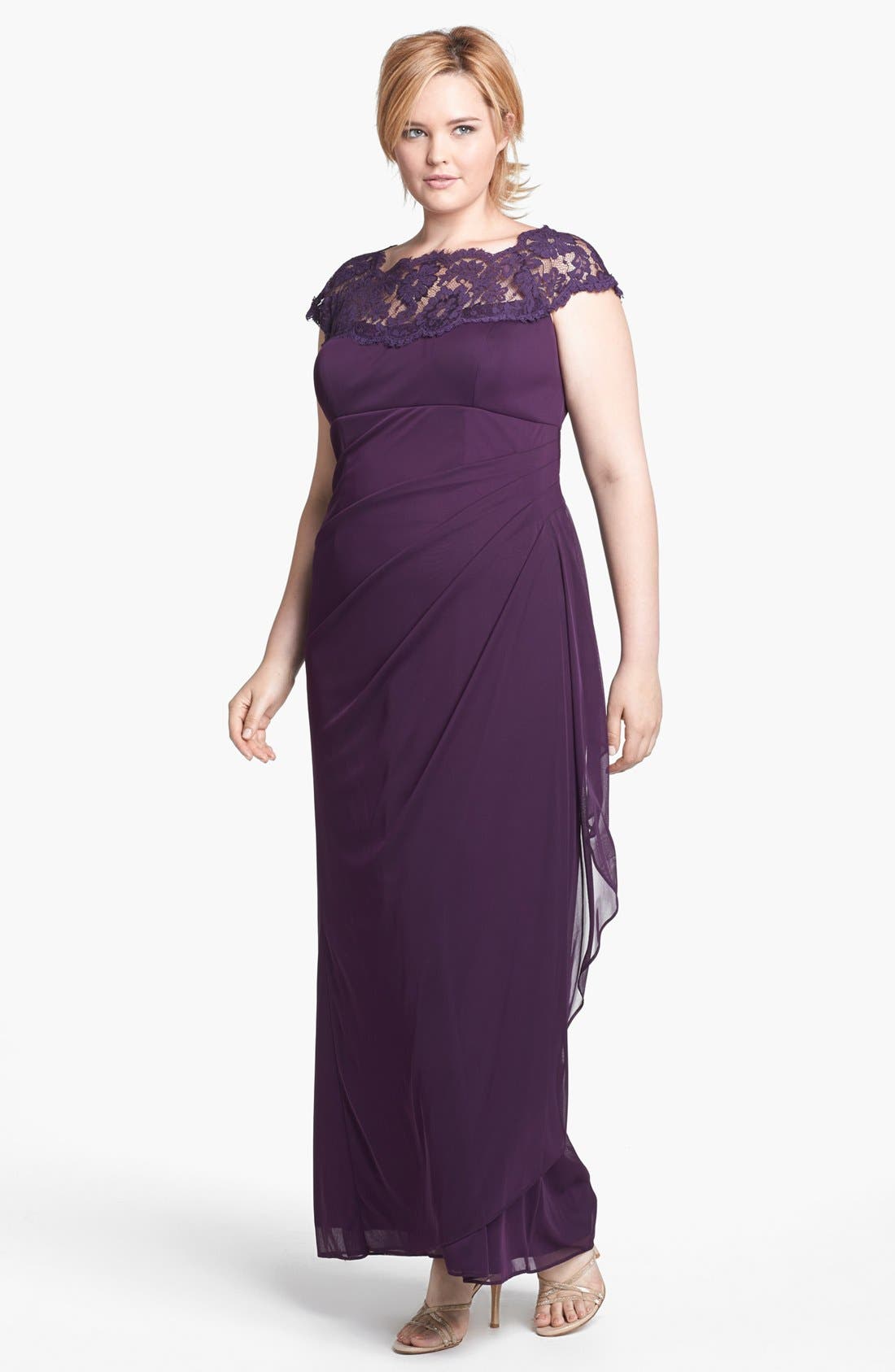 Xscape Lace Yoke Mesh Gown (Plus Size) Nordstrom