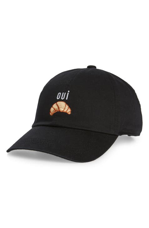 Oui Croissant Embroidered Cotton Baseball Cap