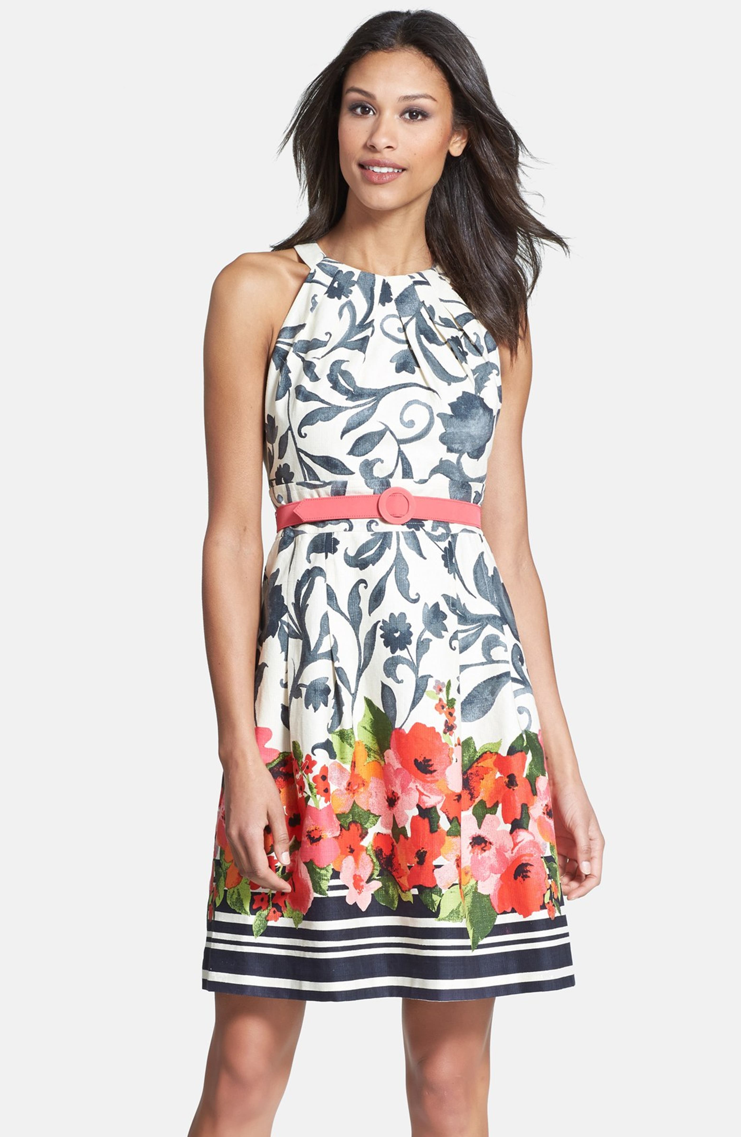 Fit And Flare Dress Australia Eliza J Floral Print Stretch Cotton Fit & Flare Dress (Petite) | Nordstrom