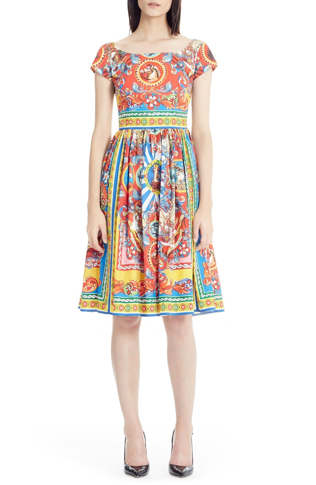 Dolce&Gabbana Carretto Print Cotton Poplin Dress Nordstrom