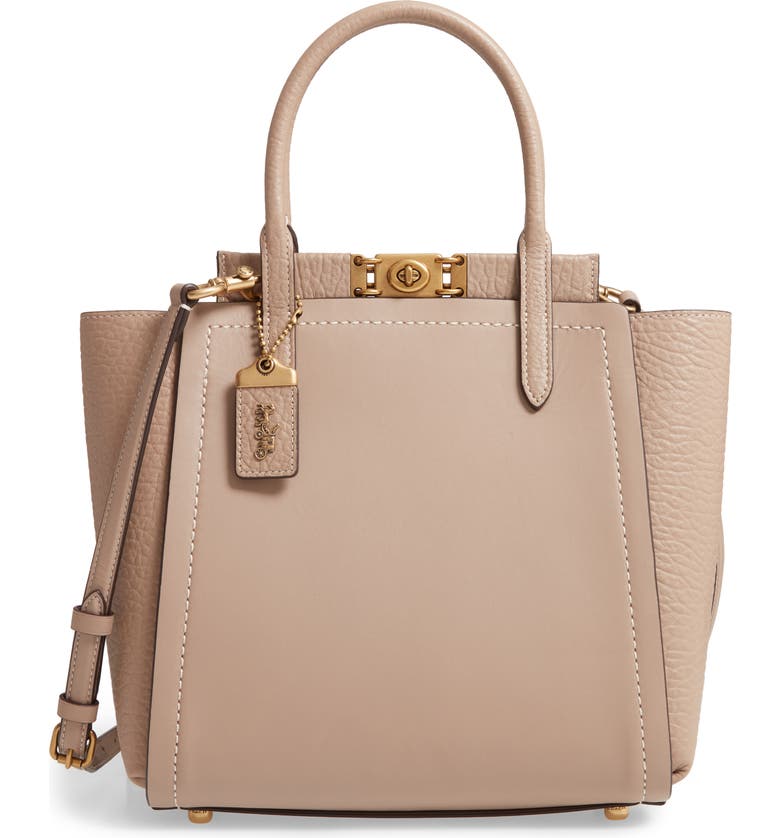 COACH Troupe Mixed Leather Tote, Main, color, B4/ STONE