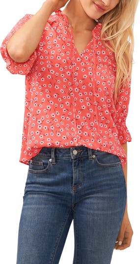 CeCe Elbow Sleeve Split-Neck Blouse (Corsage) Women's Clothing - ShopStyle