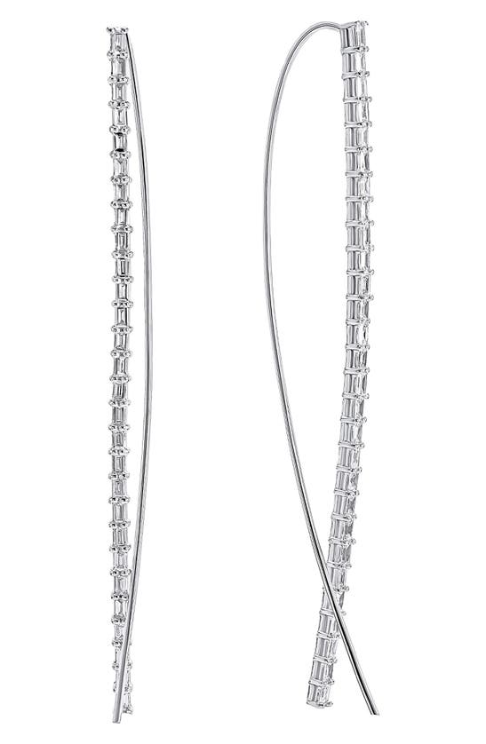 Shop Lana Baguette Narrow Diamond Threader Earrings In White Gold