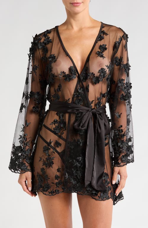 Shop Kilo Brava Floral Embroidered Short Robe In Black