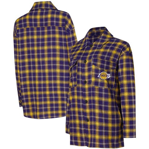 Men's Los Angeles Lakers Gold Big Checker Plaid Flannel Long Sleeve  Button-Up Shirt