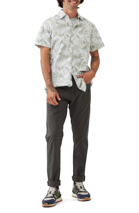 Shop Rodd & Gunn Montcalm Leaf Print Short Sleeve Button-up Shirt In Fatigue