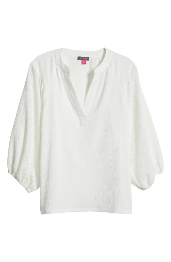 Shop Vince Camuto Embroidered Eyelet Raglan Sleeve Top In New Ivory