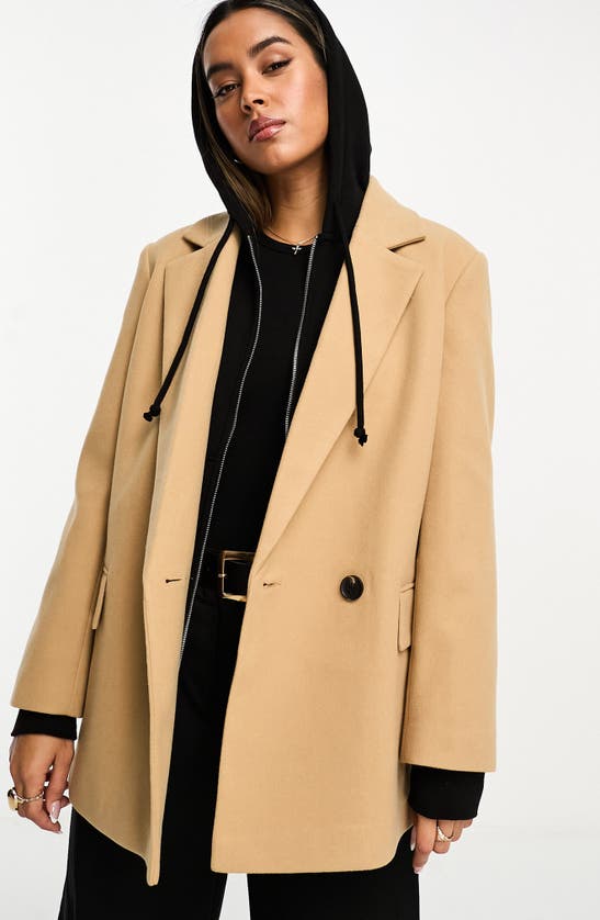 Asos Design Melton Boyfriend Jacket In Camel-brown In Brown