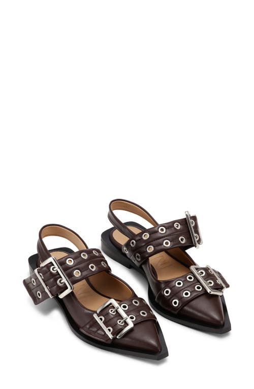 Shop Ganni Slingback Pointed Toe Flat In Chocolate Fondant