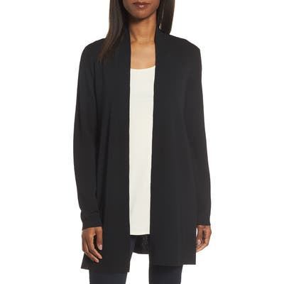 Petite Eileen Fisher Merino Straight Long Cardigan, Black