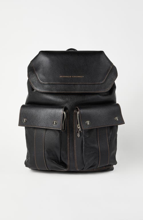 Shop Brunello Cucinelli Grained Calfskin Leisure Backpack In Black