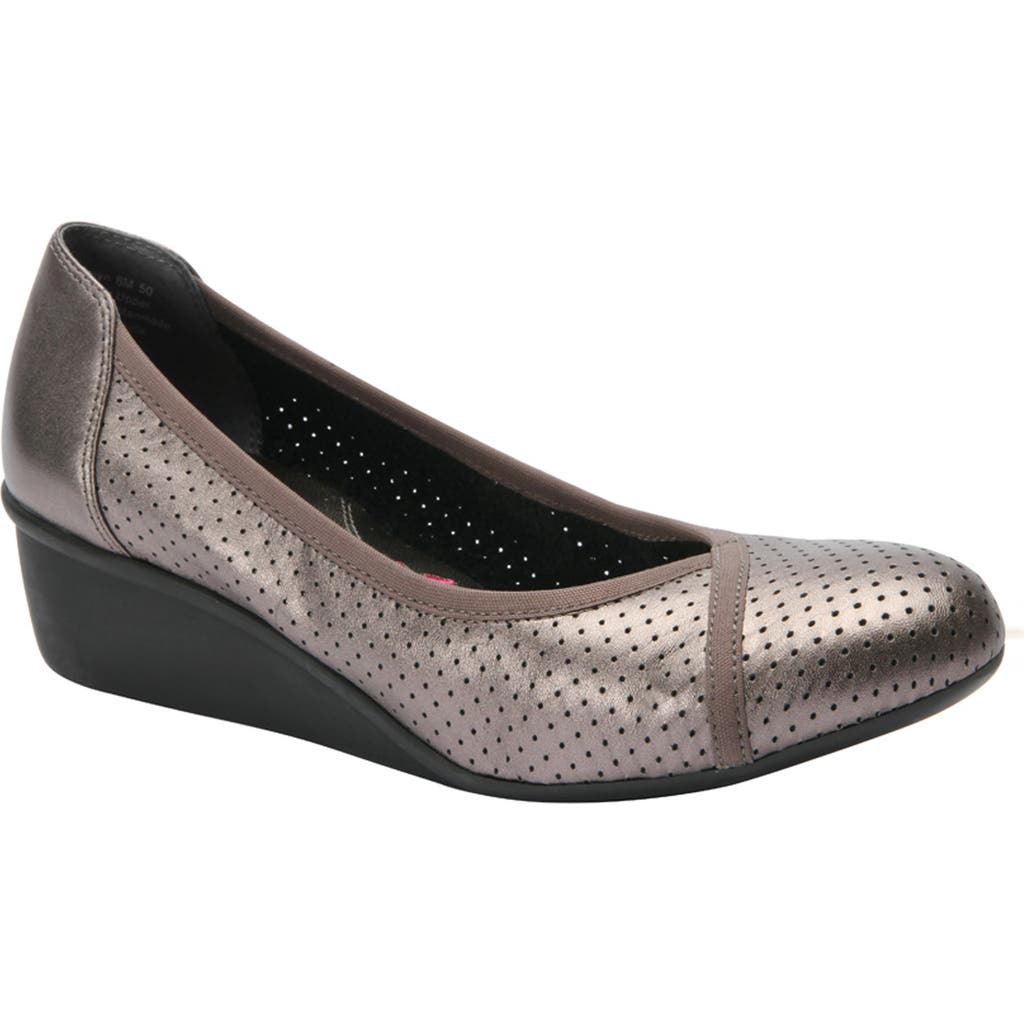 Ros Hommerson Evelyn Perforated Wedge Pump In Pewter Leather