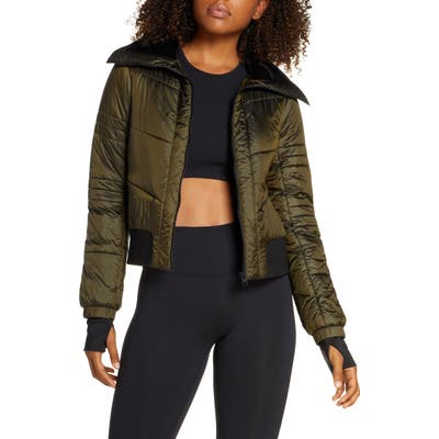 Blanc Noir Bella Down Cropped Full Zip Jacket, Green