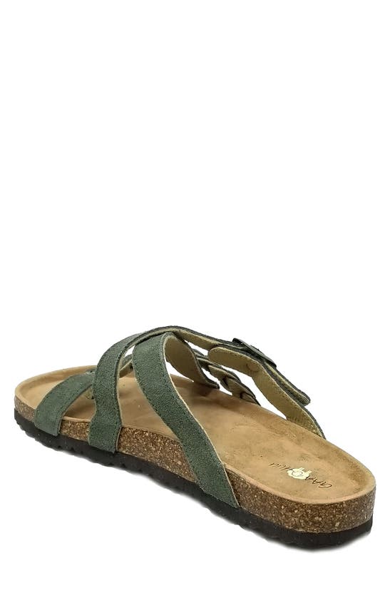 Gaahuu Suede Criss-cross Strap Slide Sandal In Olive