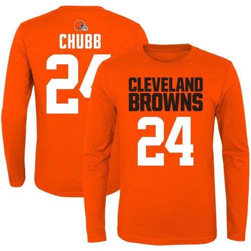 Outerstuff Youth Nick Chubb Orange Cleveland Browns Mainliner Player Name & Number Long Sleeve T-Shirt
