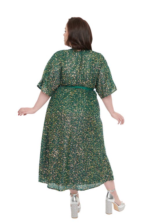 UNIQUE VINTAGE UNIQUE VINTAGE PLUS SIZE SEQUIN TIE WRAP SURPLICE MIDI DRESS