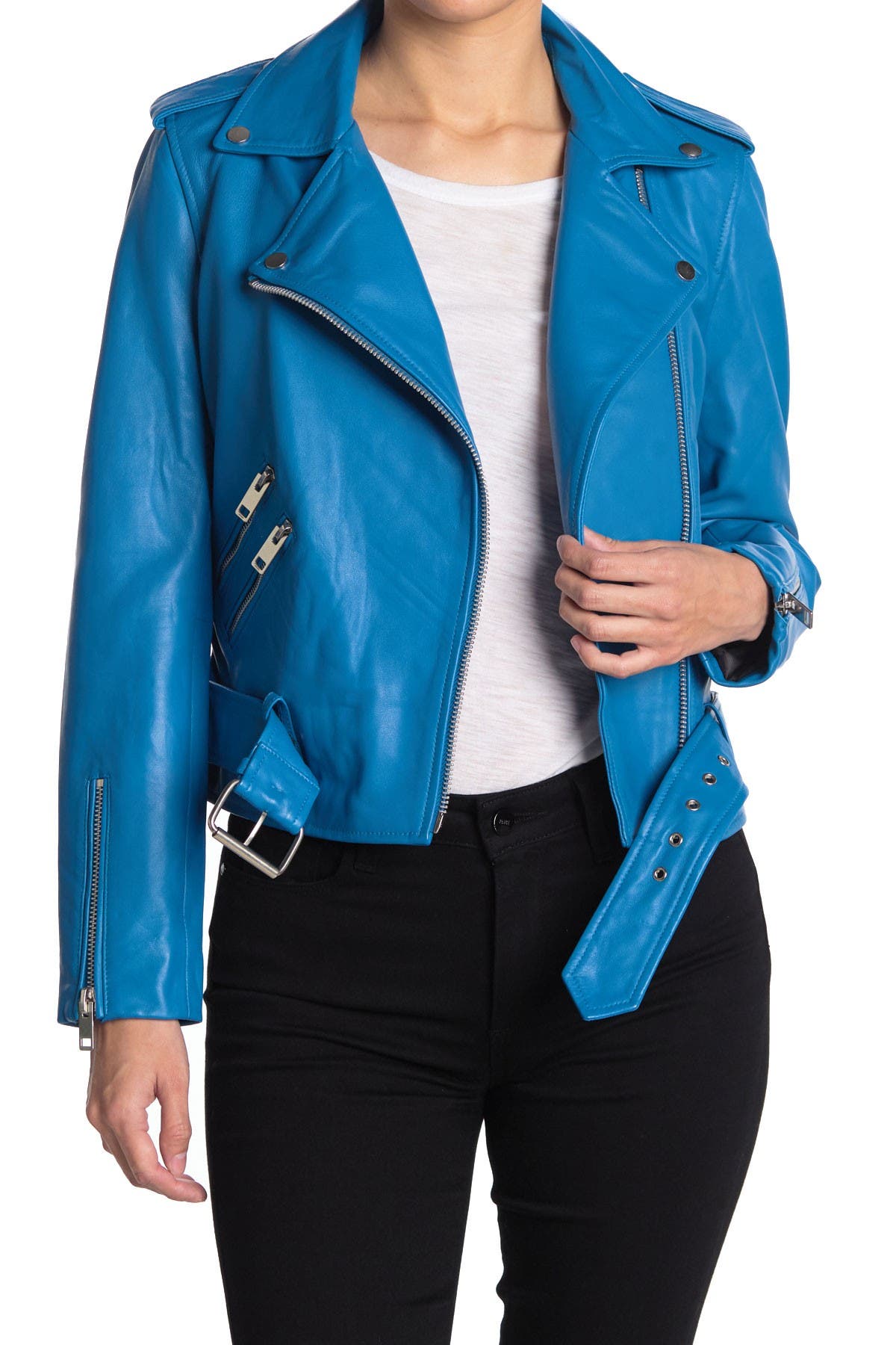 Walter Baker Allison Leather Moto Jacket In Bright Blue4