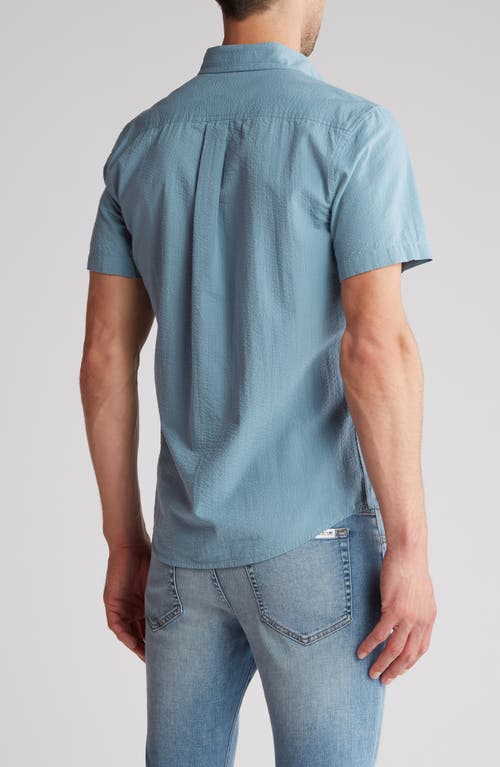 Shop 14th & Union Short Sleeve Seersucker Button-down Shirt In Blue Smoke