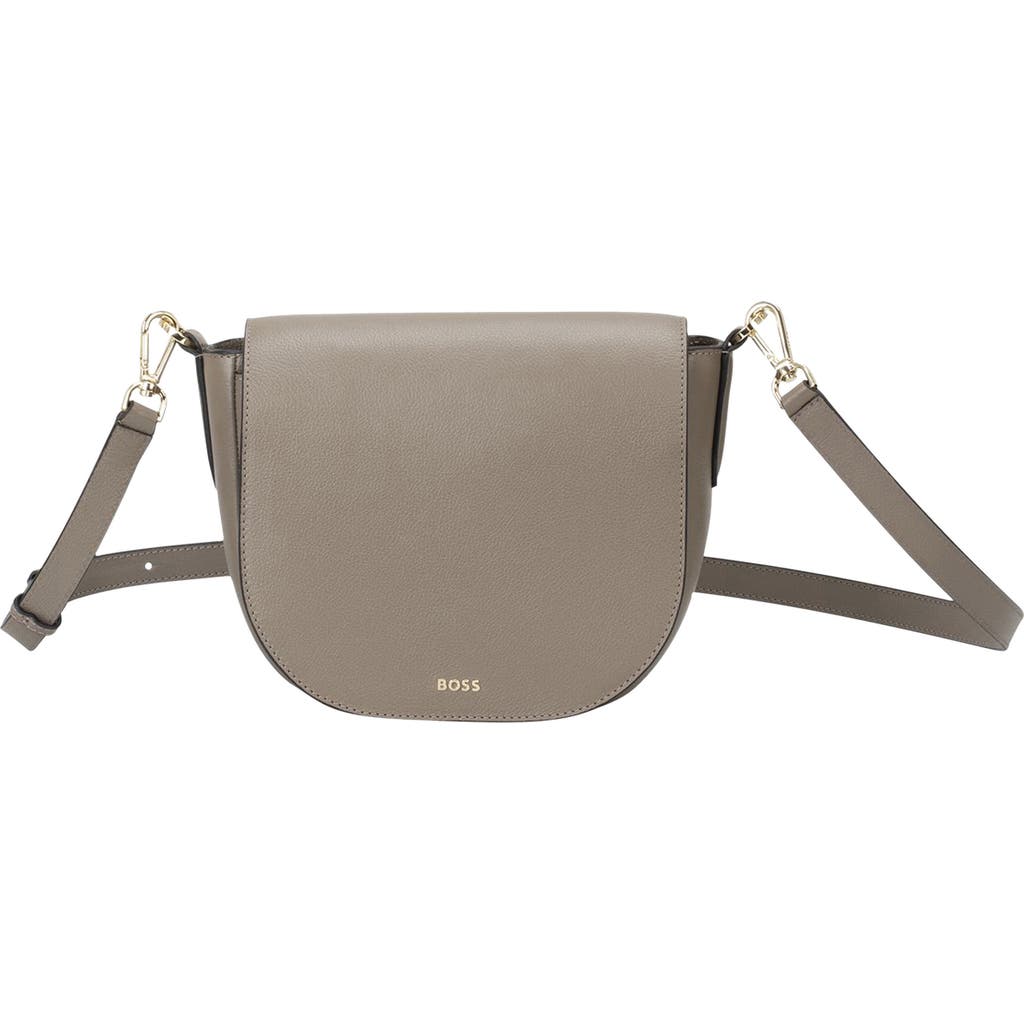 Hugo Boss Hugo Alyce Flap Leather Crossbody Bag In Medium Brown