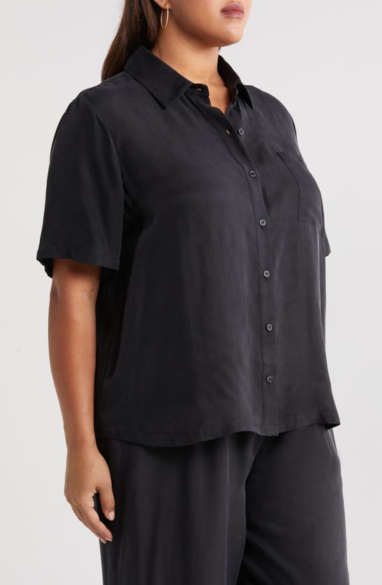 Shop Nordstrom One Pocket Short Sleeve Button-up Shirt In Black