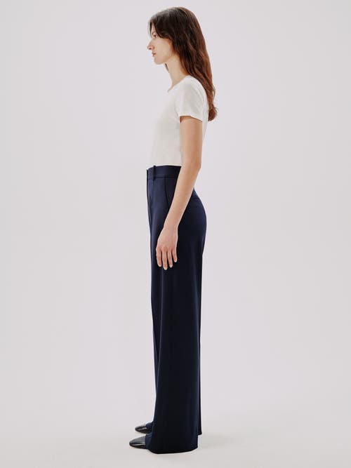 Another Tomorrow Pleated Wide-leg Suit Pants In Navy