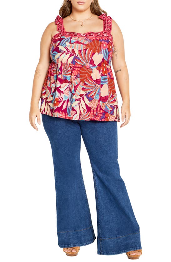 City Chic Paradiso Print Tie Strap Peplum Tank In Paridiso
