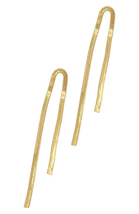 Herringbone Water Resistant Chain Threader Earrings