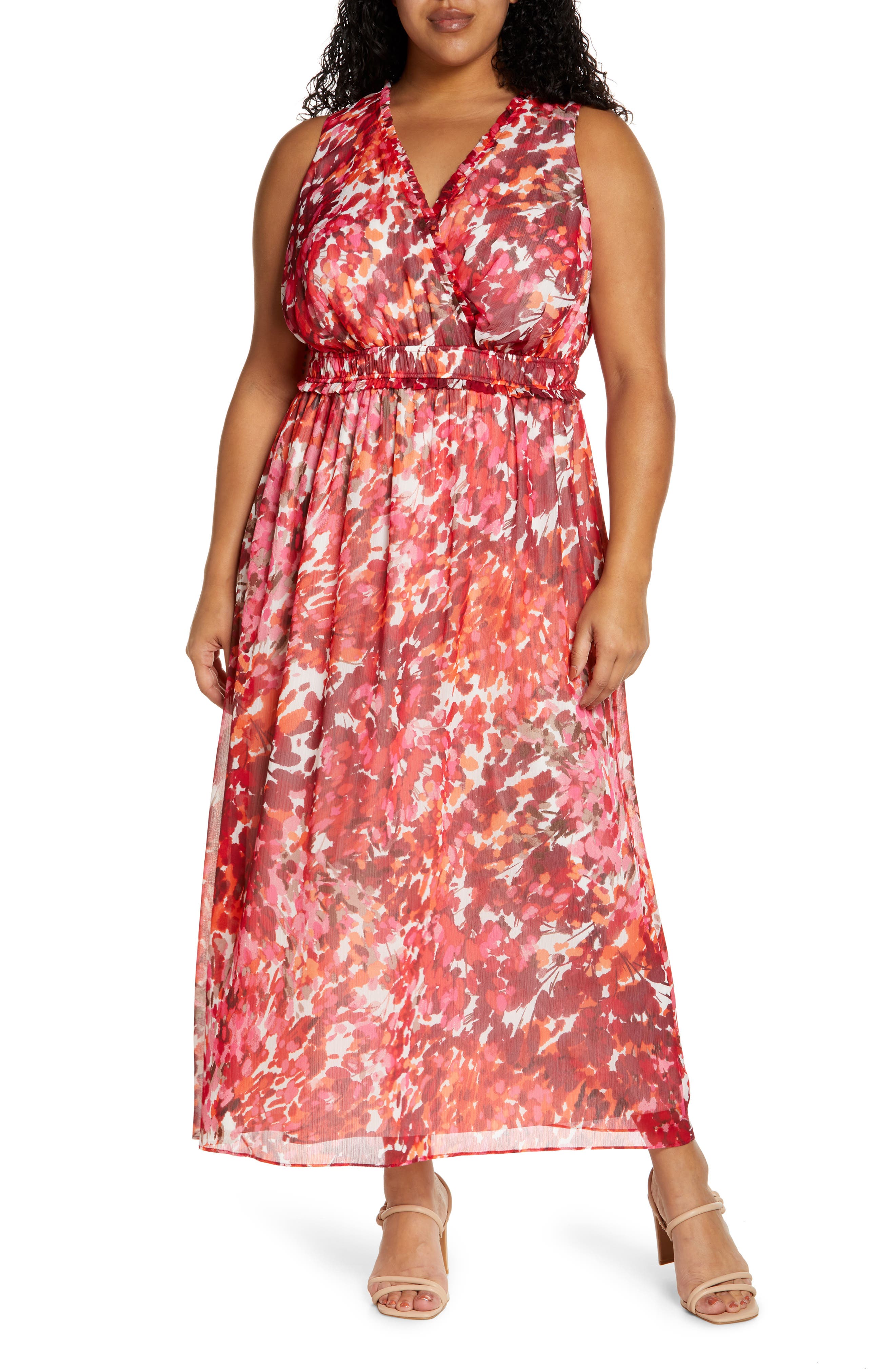 Pink, Medium Clearance Womens Plus Size Maxi Dress Casual Loose Bandage Sleeveless Retro Long Dress Pocket S-3XL