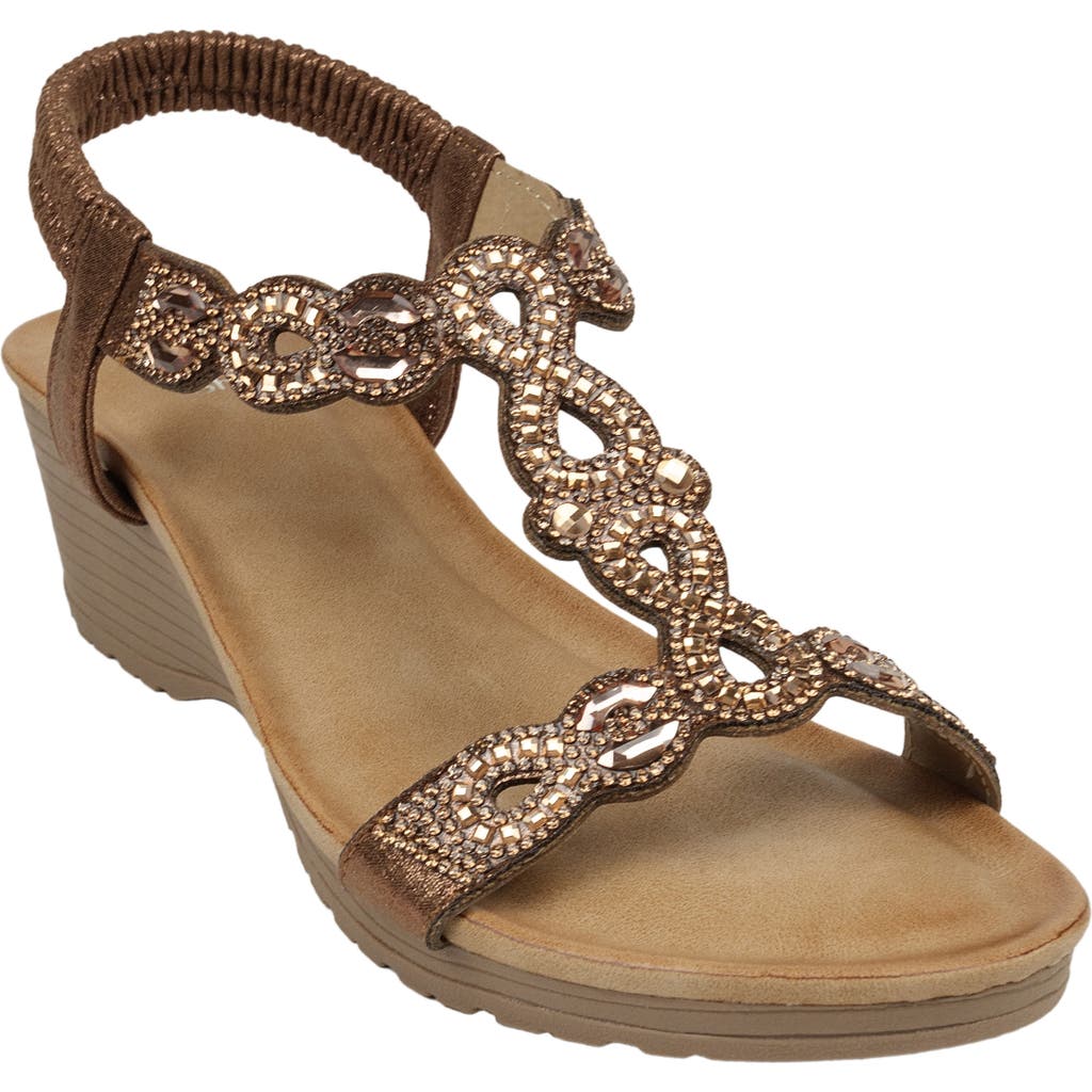 Good Choice New York Damaris Embellished Ankle Strap Wedge Sandal In Brown