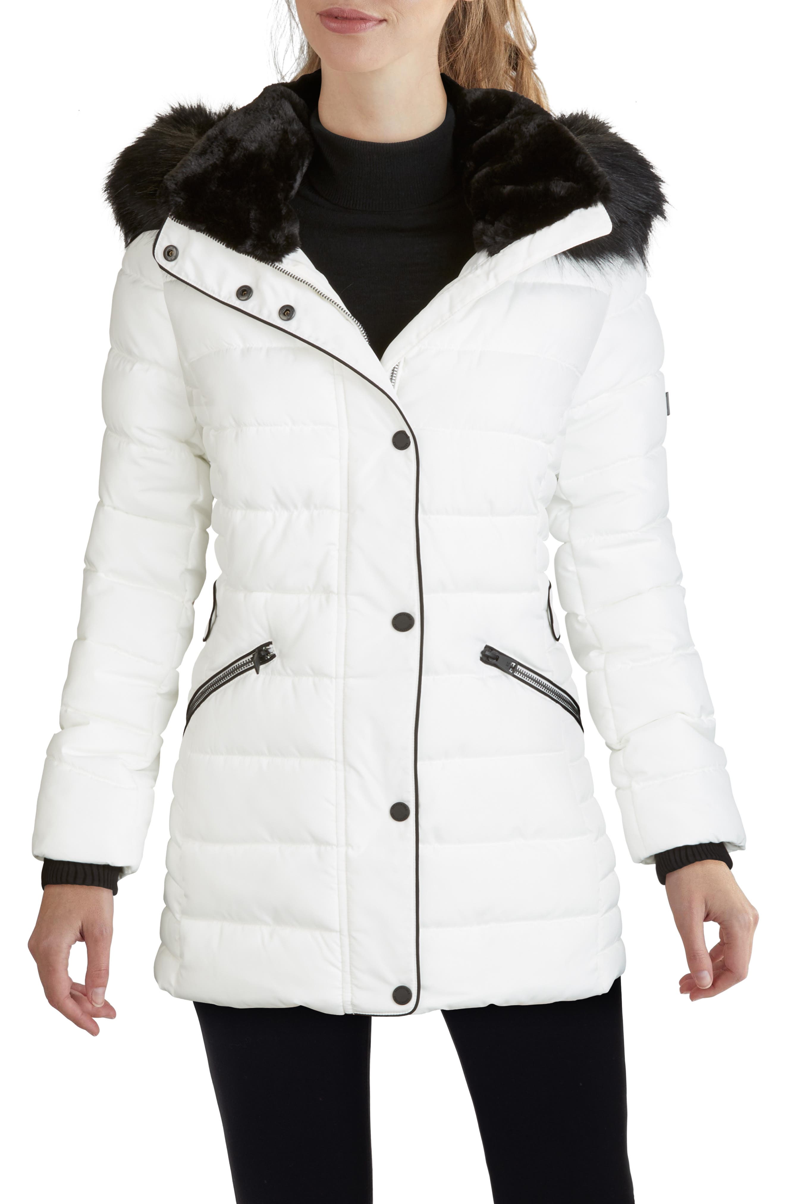 padded coat with faux fur trim hood