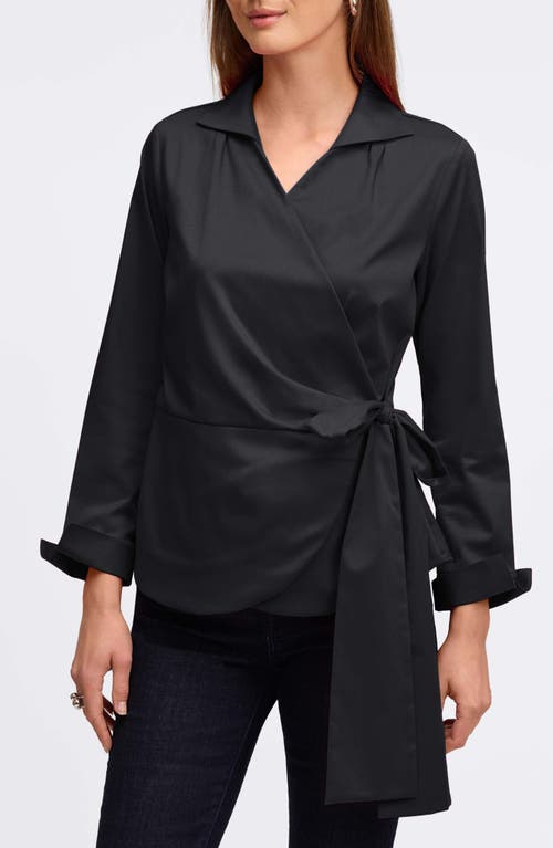 Foxcroft Salina Stretch Cotton Blend Wrap Shirt in Black 