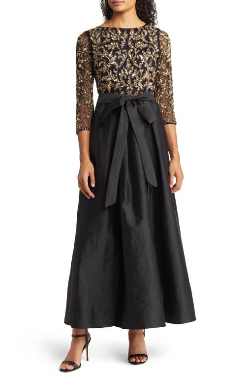 Sequin Bodice Gown in Black/Gold