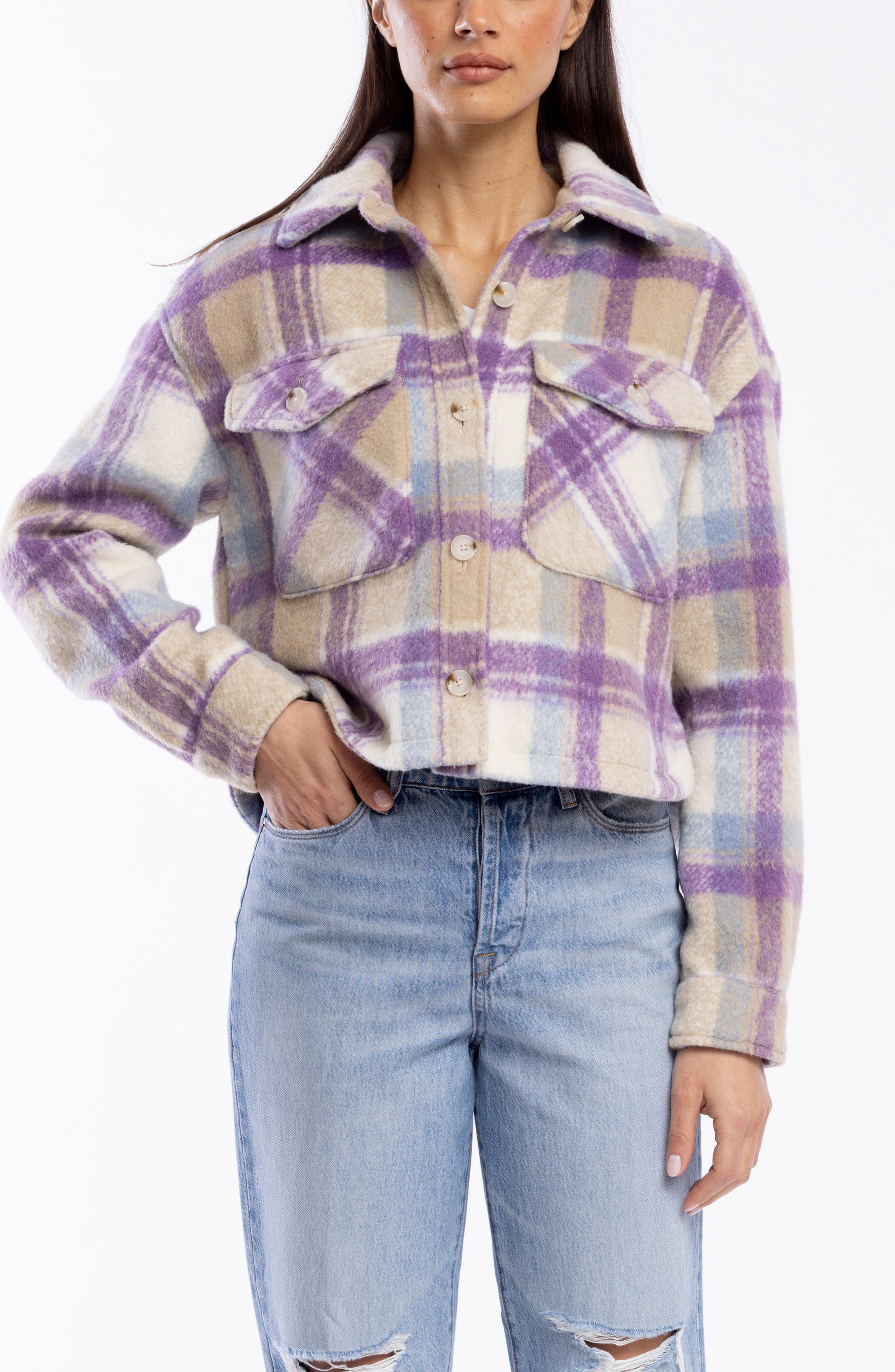 BLANKNYC Crop Plaid Shacket | Nordstrom