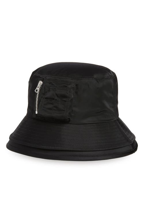 Double Brim Nylon Pocket Bucket Hat in Black