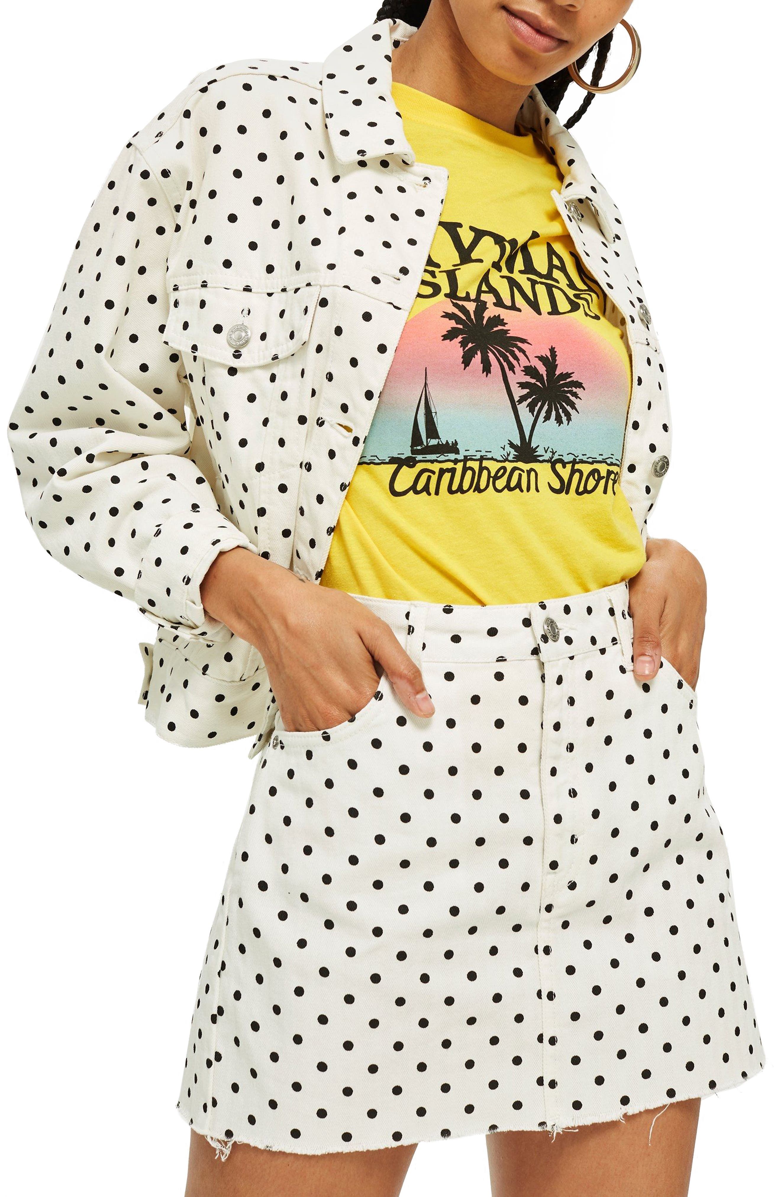 white polka dot denim jacket
