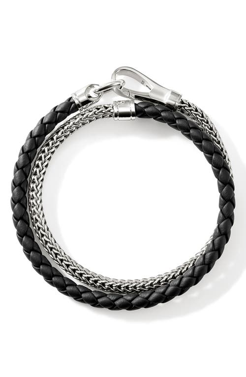 John Hardy Sterling Silver And Leather Wrap Bracelet In Silver