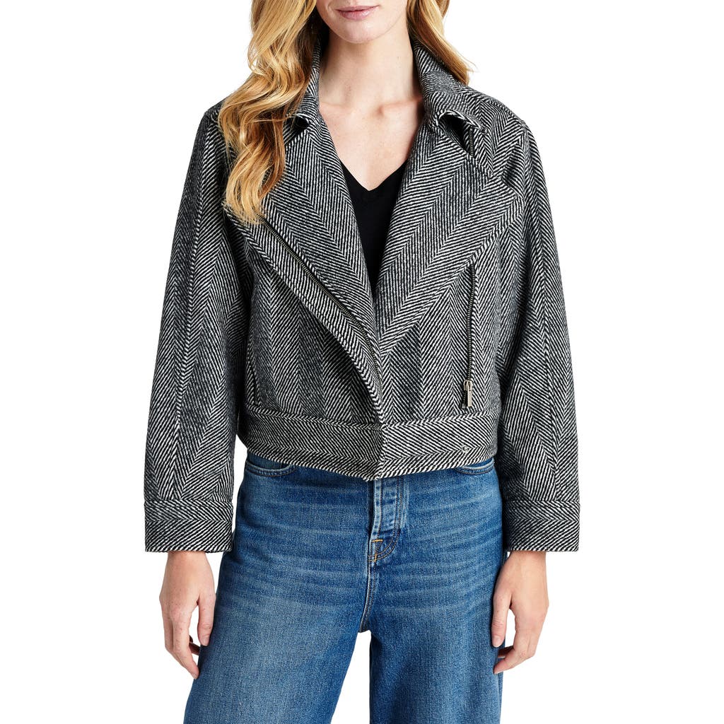 Splendid Tia Herringbone Crop Biker Jacket In Black/snow