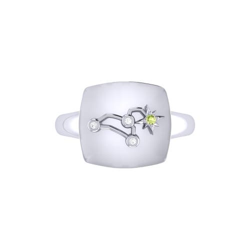 Shop Luvmyjewelry Leo Peridot & Diamond Signet Ring In Silver