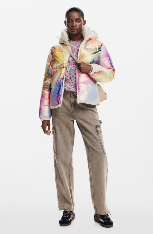 Desigual Quilted Floral Coat In Yellow