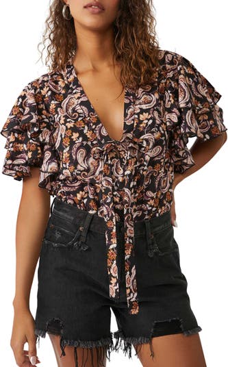 Free People FP Printed There She Goes Top Bodysuit - Romantic Combo